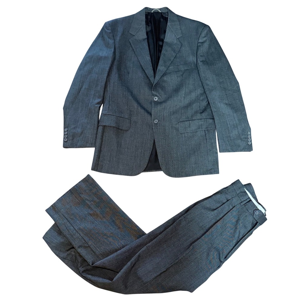 Stafford Executive Suit Set 100% Wool Gray Blazer Mens 40R Pants 32x30 Luxury